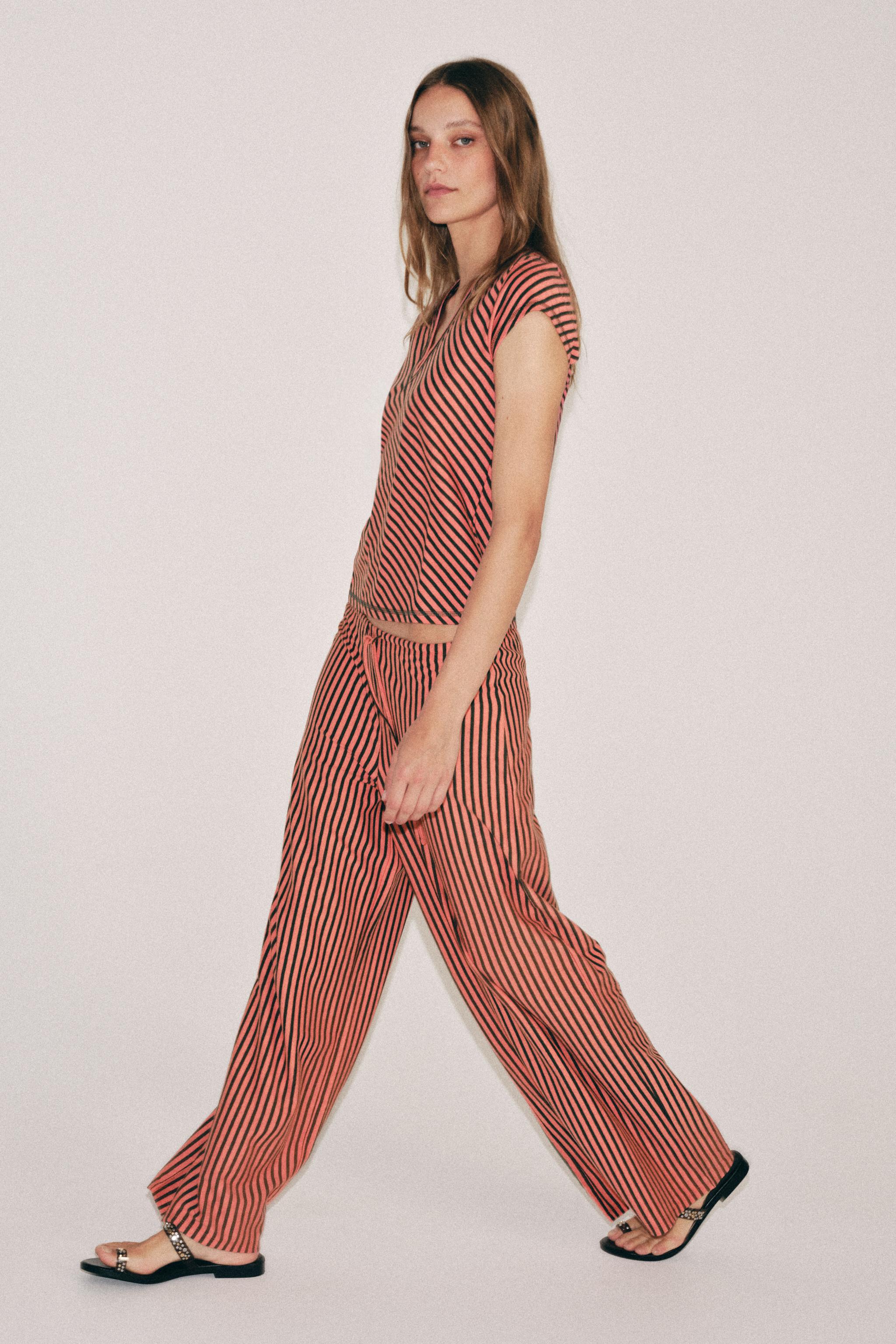 STRIPED LINEN BLEND PANTS